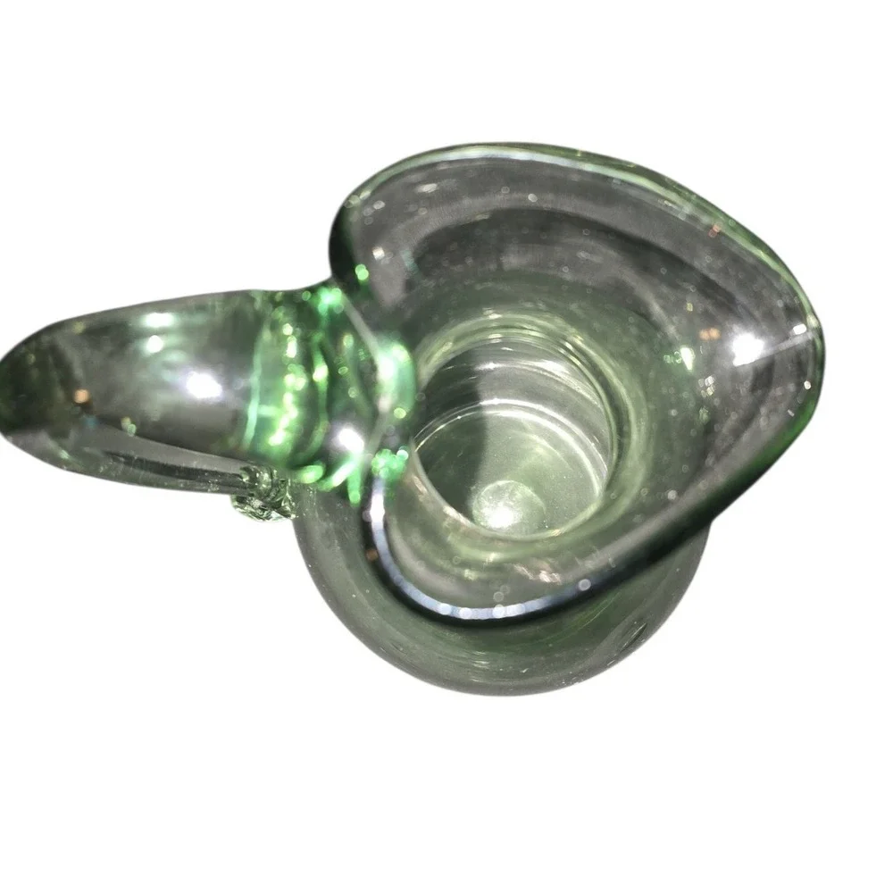 Hand Blown Green Glass‎ Pitcher Small Water Juice Vase Decor